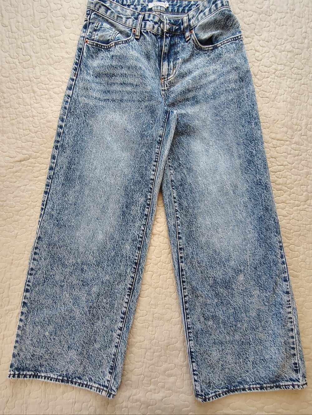 S.O.N.G. Acid Wash Wide Leg Jeans - Size 0/24 High Rise 100% Cotton.